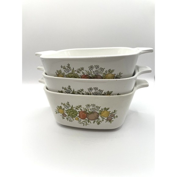 Vintage Corning Ware P-43-B 700ml spice of life (no lid) Set Of 3 - Picture 1 of 7